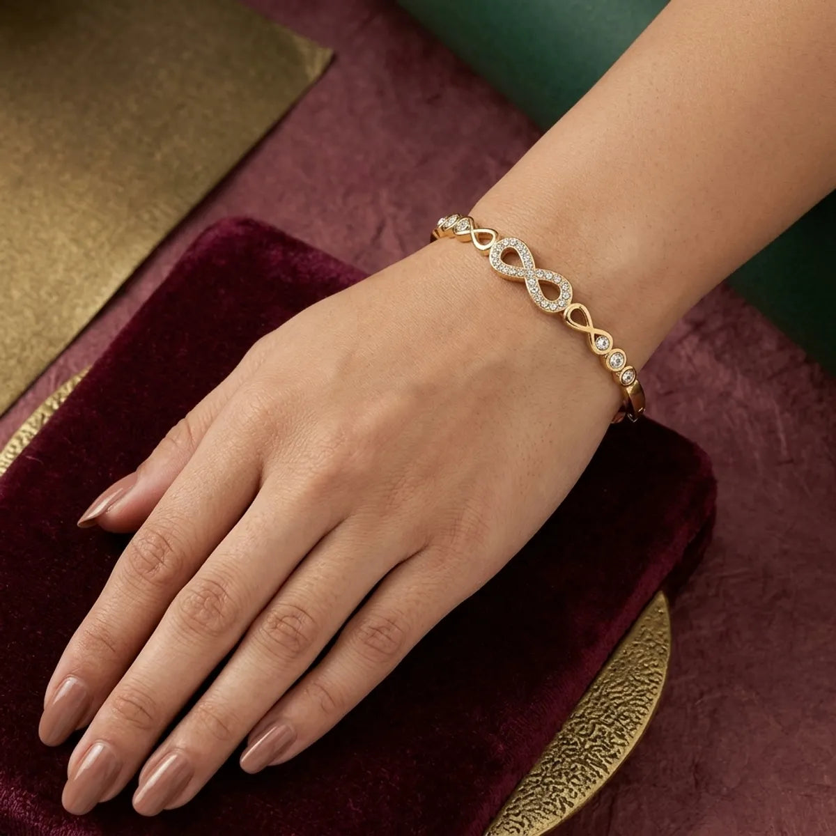 Gold Alloy Crystal Embellished Slim Bangle Bracelet
