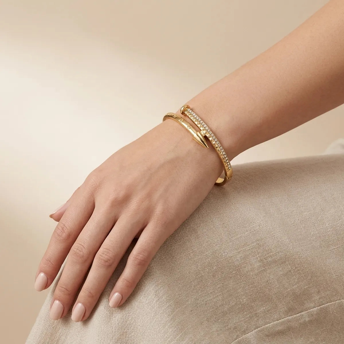 Gold Alloy Stone Studded Hinged Bangle Bracelet