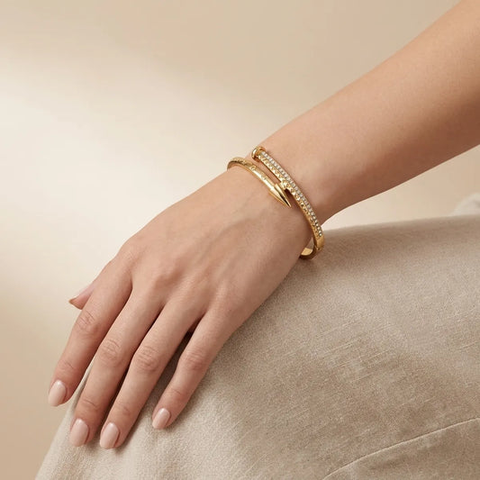 Gold Alloy Stone Studded Hinged Bangle Bracelet