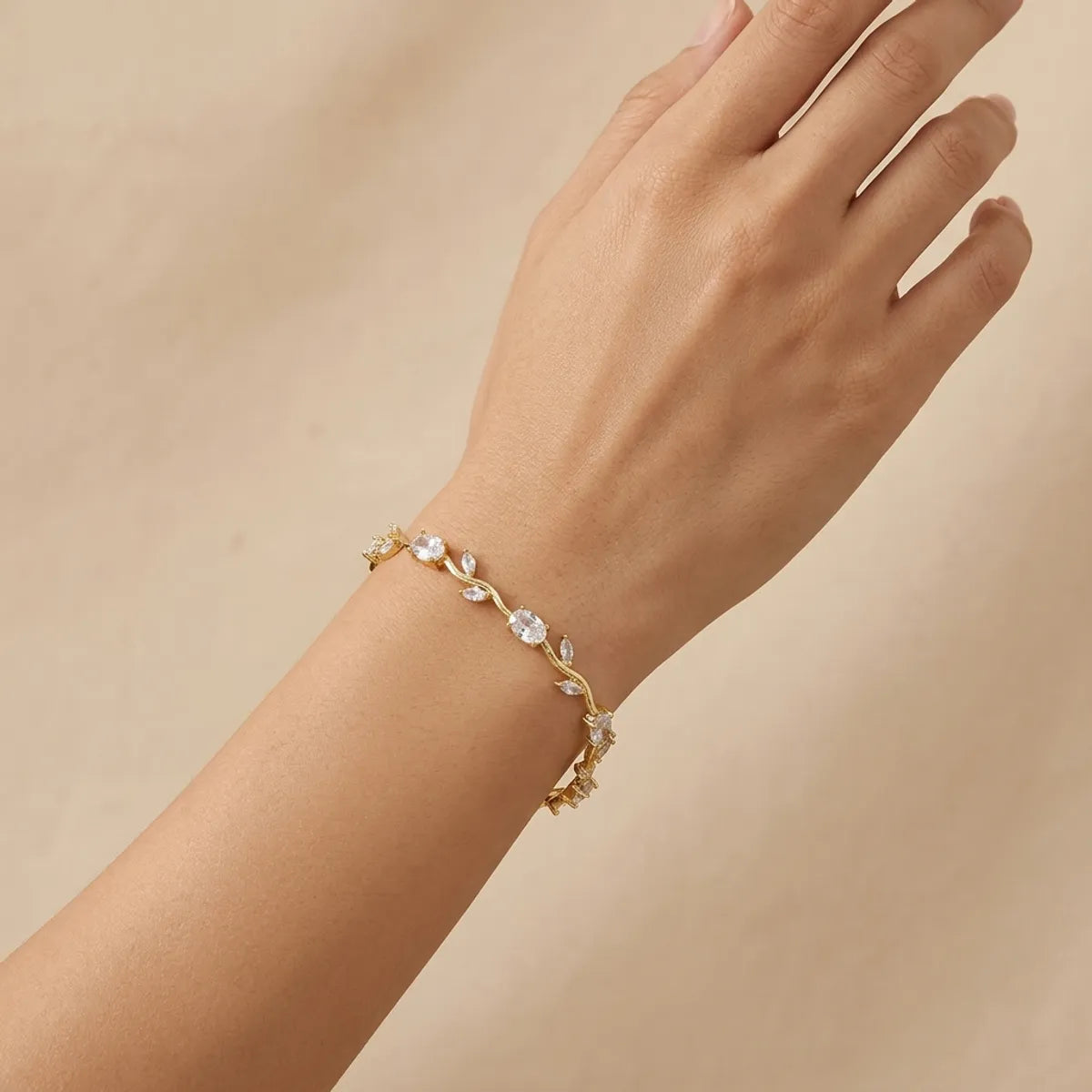 Gold Alloy Twisted Vine Crystal Stone Bracelet