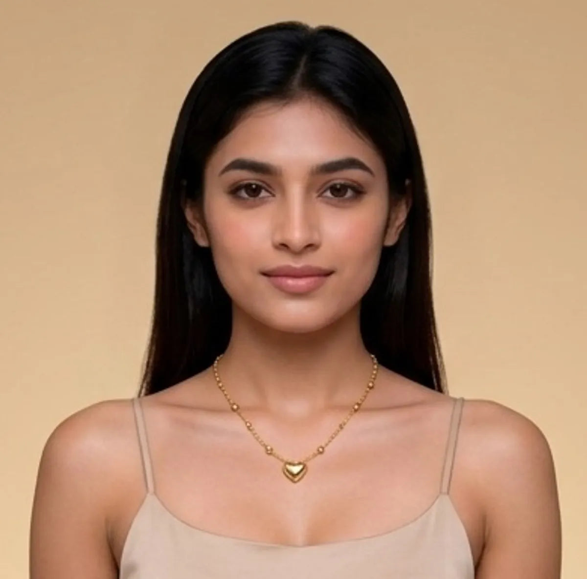 Gold Alloy Chain Necklace Heart Pendant For Women