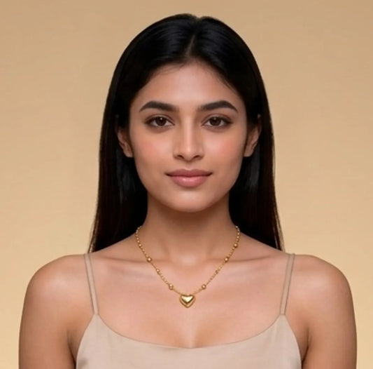 Gold Alloy Chain Necklace Heart Pendant For Women