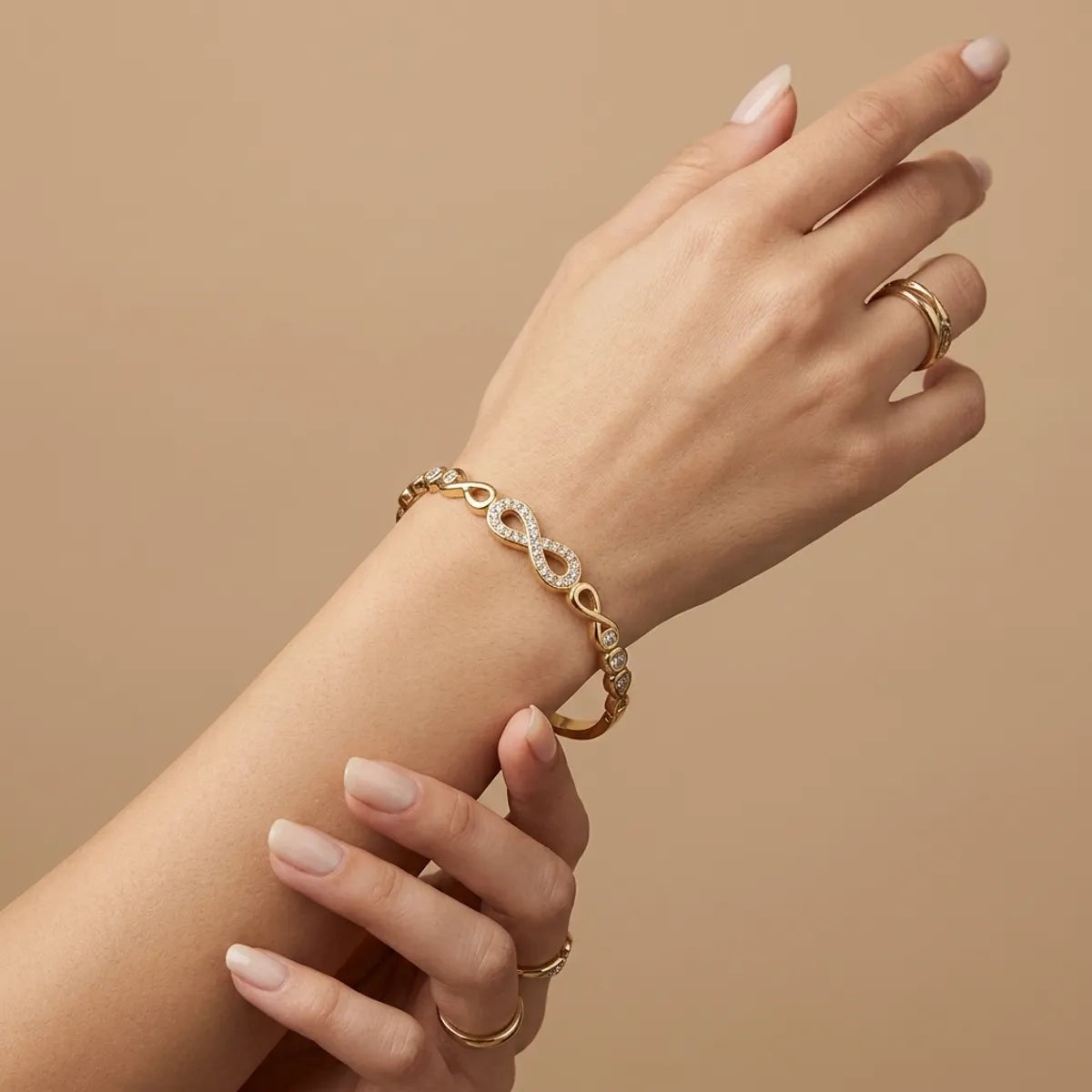 Gold Alloy Crystal Embellished Slim Bangle Bracelet