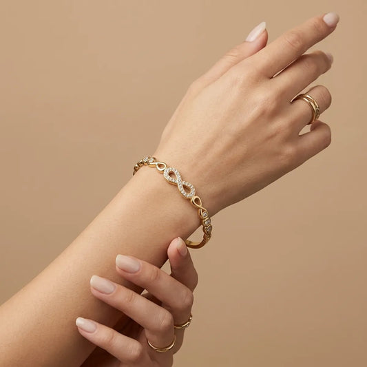 Gold Alloy Crystal Embellished Slim Bangle Bracelet